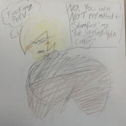 2025 afterdarkcircus angry bent_over black_jacket blush blushing_at_viewer brown_pants dirty_talk disappointed_look disapproval embarrassed fat_ass imagining ivy_(dsand) my_ghost_friend request requested secretary sketch sketchbook staring_at_viewer yellow_skin
