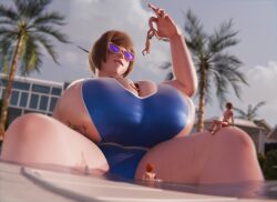 1girls 5boys asian asian_female big_breasts blizzard_entertainment breasts chinese chinese_female clothed clothed_female clothed_male daytime giant_female giant_woman giantess glasses huge_boobs huge_breasts jimmy144 light-skinned_female light-skinned_male light_skin mei_(overwatch) one-piece_swimsuit overwatch overwatch_2 sunglasses swimming_pool swimsuit swimwear