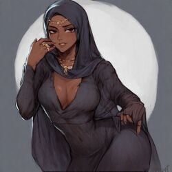 ai_generated black_clothing curvy dark-skinned_female dark_skin female hijab hijabi middle_eastern solo solo_female solo_focus