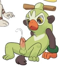 anthro balls bodily_fluids cum ejaculation erection feet generation_8_pokemon genital_fluids genitals green_body humanoid_genitalia humanoid_hands male male_only mammal nintendo nude orange_hands penis pokemon pokemon_(species) primate sketch solo tail thwackey yellow_eyes zyrusfluf