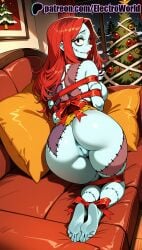 1girls 2025 ai_generated anus anus artist_name ass barefoot blue_skin bow breasts breasts breasts bust chest christmas christmas_tree colored_sclera colored_skin electroworld exposed_anus female furry gift gift_box hi_res high_quality high_resolution highres merry_christmas naked_ribbon nightmare_before_christmas patreon patreon_username pillow red_hair ribbon ribbon_bondage sally_(the_nightmare_before_christmas) solo stable_diffusion tight_anus watermark zombie