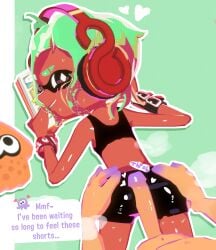 1boy1girl 3d blender clothed_female_nude_male couple dialogue emz333x2 english_text female green_hair grinding grinding_on_penis imminent_penetration imminent_sex inkling inkling_girl light-skinned_male male nude_male octoling octoling_boy shorts spats splatoon splatoon_3 sports_bra steam