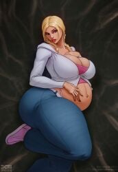 2d 2d_(artwork) 2d_artwork amy_brookes amy_brooks artist_name artist_signature barretxiii belly belly_button big_breasts blonde_female blonde_hair blonde_hair_female blue_eyes breasts college_girl college_student female female_only jeans large_breasts light-skinned_female light_skin nails_painted obscure pants pinup pregnancy pregnant pregnant_belly pregnant_female sweatshirt twintails watermark white_girl
