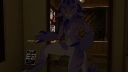 3d 3d_(artwork) betawolfie blocking_door canine_genitalia canine_penis glasses male pointing_at_penis presenting_penis solo vrchat vrchat_avatar wickerbeast