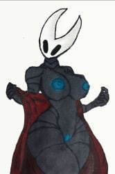 armor arthropod blue_nipples breasts clothing curvy_figure drawing exposed female female_focus genitals headgear helmet hollow_knight hornet_(hollow_knight) humanoid insects leg_markings markings mask nightmareomg nipples no_pupils nude nude_anthro nude_female paper pinup pose presenting pussy red_clothing red_robe robe solo solo_focus team_cherry thick_thighs thigh_markings undressing wide_hips