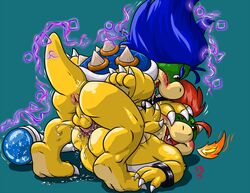 2015 anal anal_sex anus ass balls blue_hair blush bowser_jr. cum cum_in_ass cum_inside hair koopa koopaling koopalings ludwig_von_koopa male mario_(series) nintendo penetration scalie sean_blackthorne shell yaoi