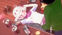 1boy 1girls animated black_hair breasts_out drunk glasses green_jacket homestuck jake_english ms_paint_adventures penis poly_(artist) roxy_lalonde shorter_than_30_seconds skirt skirt_lift tagme video white_hair white_skin wine wine_glass