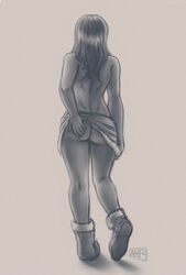 1girls ass ass_grab avatar_legends clothing dark-skinned_female dark_skin female k-y-h-u korra long_hair no_panties shoes skirt skirt_lift smooth_skin solo standing the_avatar the_legend_of_korra water_tribe