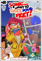 5_toes absurd_res anthro archie_comics barefoot big_feet blue_bow_tie bodiecrumb bow_tie chilidog clothing cover cover_art cover_page domestic_cat duo echidna english_text eulipotyphlan feet felid feline felis female flower foot_fetish hedgehog hi_res lien-da male male/female mammal monotreme pink_cheeks plant sega sonic_(series) sonic_the_hedgehog sonic_the_hedgehog_(archie) sonic_the_hedgehog_(comics) sonic_the_hedgehog_(series) suit text tinydevilhorns toes yellow_clothing yellow_suit
