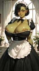 ai-created ai_art ai_generated big_breasts big_breasts boobs_bigger_than_head breasts breasts dnd dungeons_and_dragons french_maid gigantic_breasts green_body green_skin huge_boobs huge_breasts huge_breasts maid maid_uniform orc orc_female tits_bigger_than_head