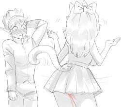 bimbo canon canon_x_oc canonxoc captain_spaceboy cat_ears cat_girl cat_tail catgirl clarice_(sona) freebleeding humorous ikkigae menstrual_blood menstruation oc ocxcannon ocxcanon omori pantyshot rough_sketch silly sketch space_boyfriend twerk twerking yumeship yumeshipper yumeshipping