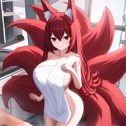 ai_generated big_ass big_breasts big_butt black_hair breasts curves cute fan_character female female_focus female_only fluffy_ears fluffy_hair fluffy_tail fox fox_ears fox_girl fox_tail goddess holding_breast holy kitsune kitsunemimi large_boobs large_breasts long_hair love_handles multi_tail multicolored_hair multiple_tails nice_ass nine_tailed_fox nsfw nude nude_female original original_character princess red_hair see-through see-through_towel semi_nude sexykitsune shower solo_female tails thick_thighs towel towel_around_waist towel_only towel_over_breasts wide_hips