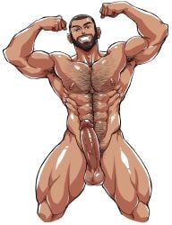 armpit_hair balls bara beard big_balls big_penis erection hairy_chest ichan male male_nipples male_only male_pubic_hair manly mature_male muscular_male nipples nude penis