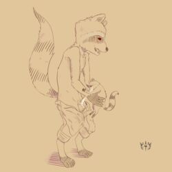 absurd_res after_orgasm ambiguous_gender anthro balls clothed clothing drooling duo erection feral furfit guardians_of_the_galaxy half-dressed hi_res lifted lifting male_only mammal marvel open_mouth pants pants_down penis raccoon rocket_raccoon saliva sharp_teeth sheath side_view signature sketch teeth topless