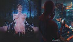 1girls 2boys 3d 3d_(artwork) biting_lip biting_own_lip blender blender_(software) blender_cycles breasts corruption costume cucked_by_monster cuckold female forest human insomniac_games interspecies male marvel mary_jane_watson mary_jane_watson_(insomniac) navel night ntr peter_parker pleasure_face red_hair redvenom spider-man spider-man_(insomniac) spider-man_(ps4) spider-man_(series) straight superhero symbiote vaginal_penetration venom_(marvel) woods wtfsths