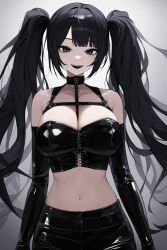 1girls ai_generated big_breasts black_hair black_latex_bustier black_latex_elbow_gloves black_latex_pants black_lipstick breasts bustier cleavage female female_only goth goth_girl latex latex_bustier latex_gloves latex_pants long_gloves looking_at_viewer navel novelai opera_gloves original original_character smile solo solo_female twintails