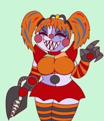 baby_(fnafsl) big_breasts breasts circus_baby circus_baby_(fnaf) closed_eyes edit female five_nights_at_freddy's fnaf fnaf6 girl grin grinning hair long_socks messy_hair scrap_baby scrap_baby_(fnaf) sharp_teeth socks thigh_highs