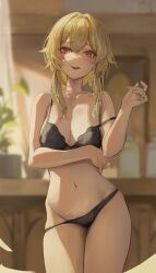 1girls :d absurd_res absurdres arm_under_breasts bare_arms bare_belly bare_chest bare_legs bare_midriff bare_shoulders bare_skin bare_thighs belly belly_button black_bra black_panties black_underwear blonde_female blonde_hair blonde_hair_female blush blushing_female bra breasts cleavage collarbone dot_nose elbows exposed exposed_arms exposed_belly exposed_breasts exposed_legs exposed_midriff exposed_nipples exposed_shoulders exposed_thighs exposed_torso eyebrows_visible_through_hair female female_focus female_only fingernails fingers genshin_impact groin hair_between_eyes hand_on_own_waist hand_on_waist head_tilt high_resolution highres hiki_niito hiki_nito hikinito_(leviathan) hourglass_figure lace_bra lace_underwear legs leviathan_(hikinito0902) light-skinned_female light_skin long_hair looking_at_viewer lumine_(genshin_impact) medium_breasts medium_hair naked naked_female navel nude nude_female open_mouth open_mouth_smile panties panties_around_leg panties_aside panties_down plant pussy shoulders slender_body slender_waist slim_girl slim_waist smile smiling smiling_at_viewer solo standing thick_thighs thighs thin_waist tilted_head tongue tongue_out underwear upper_body upper_teeth v-line wide_hips yellow_background yellow_eyes yellow_eyes_female
