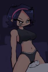 1boy 1girls asian asian_female cascabelp faceless_male friday_night_funkin light-skinned_female nene_(newgrounds) newgrounds out_of_frame_male pink_headwear rubbing rubbing_pussy_against_dick smug sweaty_thighs underwear underwear_only unseen_male_face