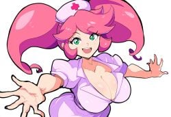 ai_generated alternate_hairstyle female large_breasts mullon novelai nurse nurse_cap nurse_joy nurse_uniform pink_hair pokemon