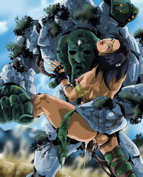 aganos ass black_hair black_orchid boots breasts bruise clothing clouds cum cum_in_pussy cum_inside cumdrip dark-skinned_female dark_skin defeated female fucked_silly goggles goggles_on_head golem green_eyes interspecies killer_instinct leg_grab long_hair male microsoft monster mortalshinobi nipples open_mouth outdoors penetration rape rareware restrained sideboob size_difference sky tears tentacle torn_clothes torso_grab tree vaginal_penetration vines