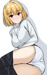 arcueid_brunestud ass ass_focus big_ass blonde_hair blush breasts butt_focus clothed huge_breasts large_breasts laying_down looking_at_viewer melty_blood mtj_yw2 panties pantyhose pantyhose_down pantyhose_pull pov presenting_hindquarters red_eyes resting short_hair tsukihime vampire vampire_girl