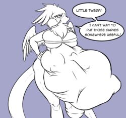 2014 ambiguous_prey anthro anthrofied avian big_penis breasts dialogue english_text friendship_is_magic futanari gilda_(mlp) grin gryphon huge_cock intersex my_little_pony penis plain_background stomach_bulge text thehungrysuccubus vore what wings