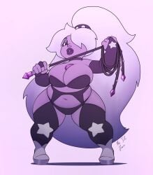 1girls amethyst_(steven_universe) big_breasts cartoon_network chubby chubby_female gem_(species) huge_breasts long_hair mr.jellybeans purple_hair shortstack steven_universe wide_hips