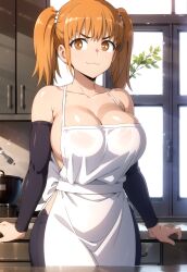 ai_generated apron big_breasts brown_eyes brown_hair curvaceous curvy_female huge_breasts large_breasts light-skinned_female light_skin please_don't_bully_me,_nagatoro subaruarm twintails voluptuous voluptuous_female yoshi_(nagatoro)