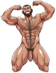 armpit_hair balls bara beard big_balls big_penis hairy_chest ichan male male_nipples male_only male_pubic_hair manly mature_male muscular_male nipples nude penis