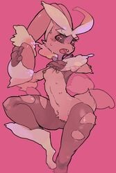 anthro black_sclera blush breasts clothing genital_piercing labia labia_piercing looking_at_viewer lopunny mega_evolution mega_lopunny moyamoya_kuroi multi_breast nintendo nipple_piercing nipples open_mouth piercing pokemon pokemon_(species) pussy red_eyes sweat torn_clothing video_games