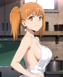 ai_generated apron big_breasts brown_eyes brown_hair curvaceous curvy_female huge_breasts large_breasts light-skinned_female light_skin please_don't_bully_me,_nagatoro subaruarm twintails voluptuous voluptuous_female yoshi_(nagatoro)