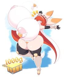 breasts_bigger_than_head bunny bunny_ears clare_(themushlord) dewbber furry huge_breasts oc orange_hair original original_character tagme white_fur