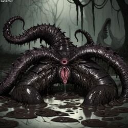 1girls ai_generated anus ass creature darkeffect female_only monster mud nightmare_fuel pond presenting_hindquarters pussy pussy_juice rear_view swamp tentacle tentacle_monster tentacles teratophilia trees unknown_species