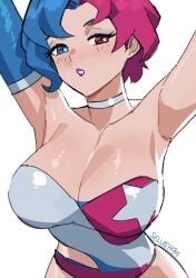 1girls 2d breasts cleavage collar fanart female female_only heterochromia leotard luna_snow luna_snow_(disco_pop) luna_snow_(marvel_rivals) marvel marvel_rivals massive_breasts multicolored_hair selvish94 solo_female