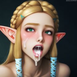 after_oral ahe_gao ai_generated bare_shoulders blonde_hair blush blushing_ears braid braided_hair cum cum_in_mouth cum_on_chin cum_on_tongue cumdrip elf elf_ears green_eyes hairpin long_hair nai_diffusion open_mouth pointy_ears princess_zelda pujopg sidelocks simple_background the_legend_of_zelda zelda_(breath_of_the_wild)