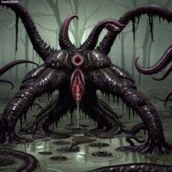 1girls ai_generated anus ass bent_over creature darkeffect female_only monster nightmare_fuel presenting_hindquarters pussy pussy_juice rear_view swamp tentacle tentacle_monster tentacles wet