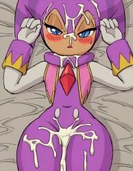 after_sex ai_generated blush cum cum_on_body cum_on_face cum_on_thighs jester_outfit nights nights_into_dreams open_mouth scalieton self_upload thick_thighs