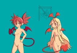breasts completely_nude completely_nude_female disgaea disgaea_1 etna fallen_angel flonne flonne_(fallen_angel) laharl medium_breasts multiple_girls nippon_ichi_software nude nude_female pussy small_breasts succubus tonicorange