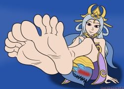 feet feet_focus foot_fetish foot_focus looking_at_viewer mlbb mobile_legends mobile_legends:_bang_bang purple_eyes selena_(mobile_legends) signature simple_background sitting smile soles toes unskilledude535 video_games watermark wrinkled_feet wrinkles