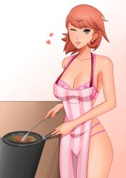 1girls apron apron_only big_breasts boobs breasts brown_eyes brown_hair cooking female female_only food large_breasts looking_at_viewer megami_tensei one_eye_closed persona persona_3 rrl0215 solo takeba_yukari wink winking_at_viewer yukari_takeba