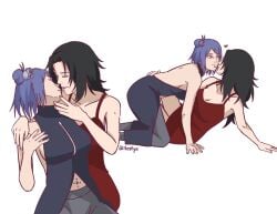 before_sex bent_over black_hair blue_hair breasts cleavage closed_eyes dress female female/female female_only heart imminent_kiss kneeling konan kurenai_yuhi lipstick llestyx long_hair makeup mature mature_female milf multiple_girls multiple_views naruto naruto_(series) naruto_shippuden no_bra oppai orange_eyes piercing red_eyes revealing_clothes sitting sleeveless sleeveless_dress spoken_heart standing suggestive undressing undressing_another yuri