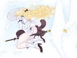 arishika ass ass_focus blonde_female blonde_hair boots booty flying pantyhose phoebe_(wuthering_waves) skirt skirt_up white_pantyhose wuthering_waves