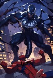 2024 2boys ai_generated balls big_penis black_body gay male male_only marvel marvel_comics nai_diffusion penis spider-man spider-man_(series) stable_diffusion superhero supervillain symbiote testicles venom venom_(marvel) yaoi