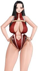 ass big_ass big_breasts black_eyes black_hair breasts female female_focus female_only hero_outfit_(mha) leotard long_hair looking_at_viewer momo_yaoyorozu muscular muscular_female my_hero_academia senju_(snz0) solo solo_female solo_focus thick_thighs thighs