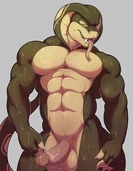 2017 abs anthro balls biceps cobra fangs forked_tongue knuxlight male male_only muscular muscular_male nude pecs penis reptile scalie snake solo teeth tongue tongue_out wet