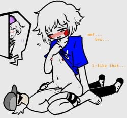 blush bro_strider caught_masturbating clitoris closed_eye grinding grinding_through_clothes guidestuck homestuck lil_cal_(homestuck) masturbating masturbation mspfa partially_clothed pulling_shirt_up puppet rubbing rubbing_clitoris rubbing_pussy strilalonder walking_in_on