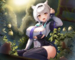 animal_ears breasts brown_wings hands_on_another's_hips highres indie_virtual_youtuber kayamori_emma low_wings sauku virtual_youtuber wings yellow_eyes