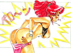 areolae ass big_breasts breasts bubble_butt busty female female_focus female_only gainax green_eyes gunbuster hanging_breasts hourglass_figure jung_freud long_hair nipples pinup pinup_pose ponytail red_hair sketch tagme undressing wide_hips