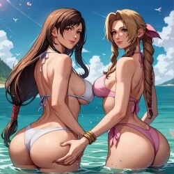 2girls aerith_gainsborough ai_generated alex-schura ass ass_focus asymmetrical_docking back_muscles beach big_ass big_breasts big_butt bikini bikini_bottom bikini_top boobs braid breasts brown_hair bubble_ass bubble_butt dat_ass docking female female_only final_fantasy final_fantasy_vii_remake from_behind green_eyes hand_on_another's_ass hand_on_ass huge_ass huge_breasts human large_breasts long_hair looking_at_viewer looking_back multiple_girls ocean presenting presenting_ass red_eyes round_ass showing_ass showing_off showing_off_ass sideboob smile square_enix swimsuit take_your_pick thick_ass tifa_lockhart toned toned_female underboob very_long_hair water